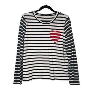 J. CREW | Striped Two Tone Heart Embellished Long Sleeve Shirt